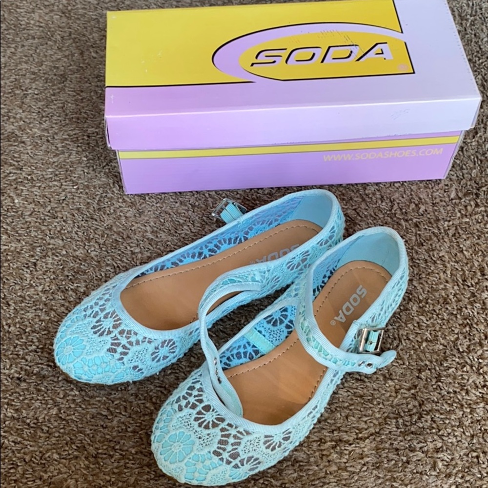 Light Aqua Blue lacy Mary Jane flats